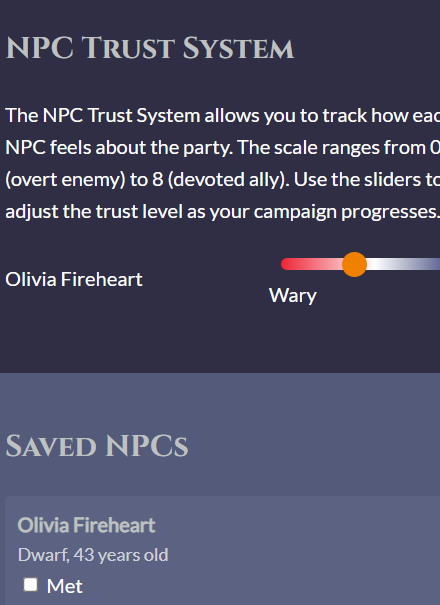 NPC Generator Interface